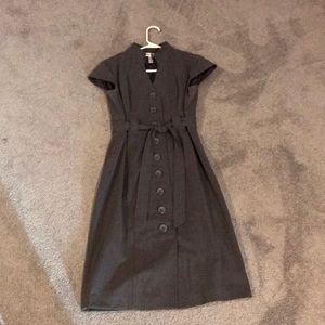 Grey button down belted dress wit cap sleeves